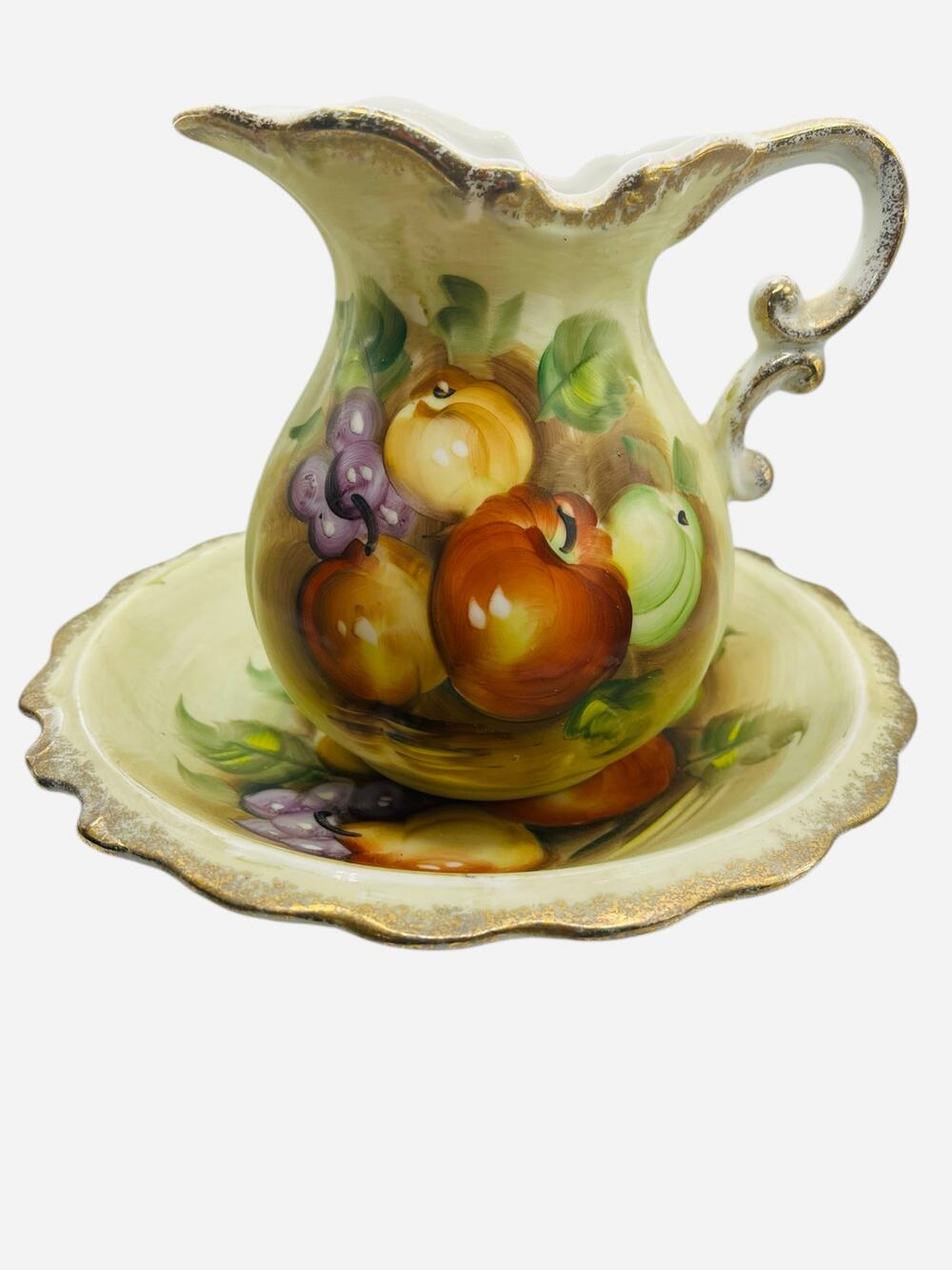 Norleans Vintage Hand Painted Gold Trimmed Bowl and Pitcher Set